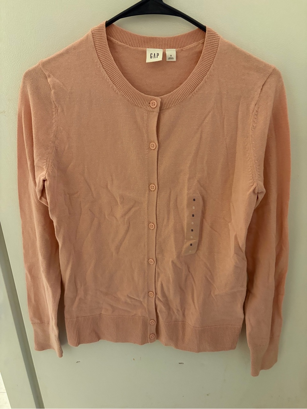 GAP Women's Peach Button-Up Crewneck Cardigan